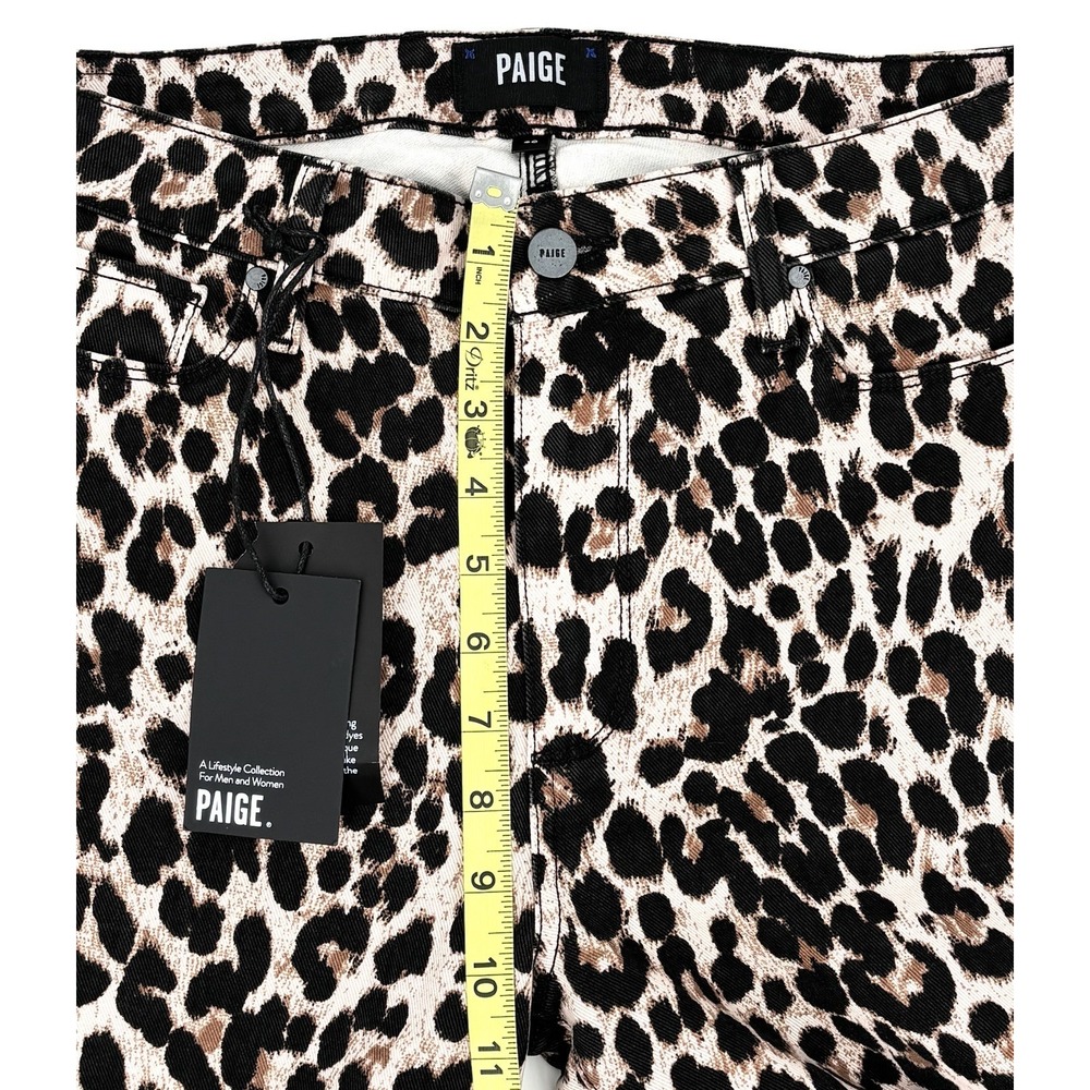 PAIGE Hoxton Ankle Jeans Size 30 Leopard Print High Rise Raw Hem NWT - Picture 5 of 9
